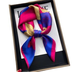 Vibrant Pink and Blue Silk Scarf
